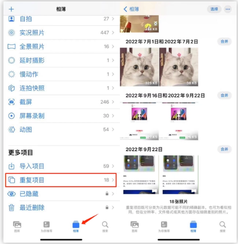 点军苹果手机维修分享iOS 16 中相册重复项目功能使用方法 